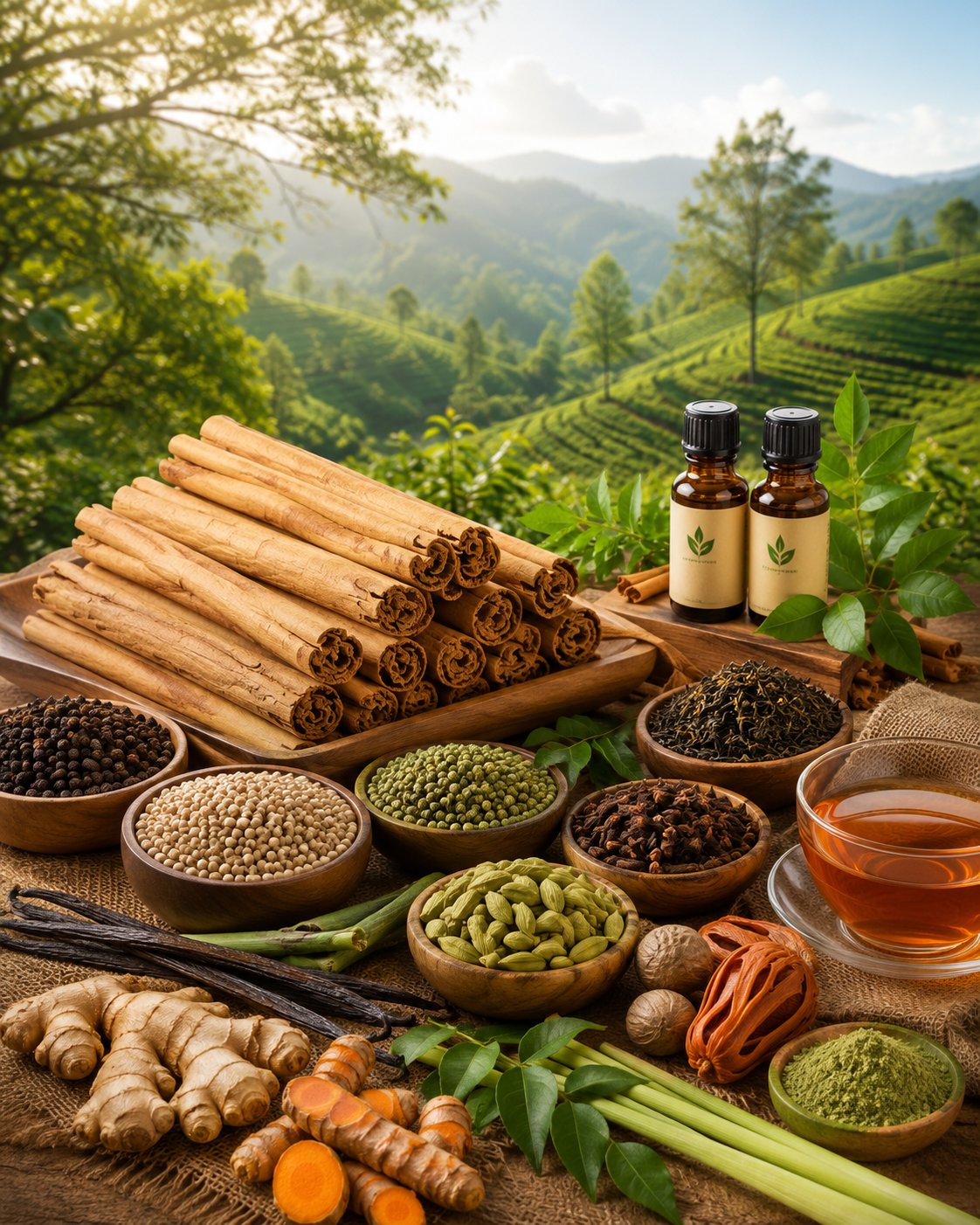 An assortment of natural herbs, flowers and botanicals